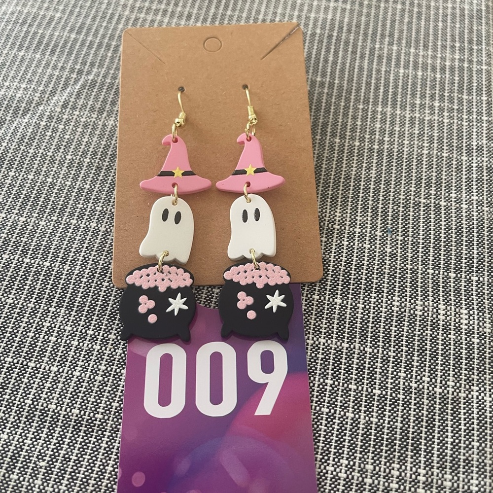 Pink and Black Ghost Earrings for Kids